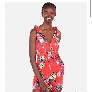 Express Red Floral Tie Strap Romper